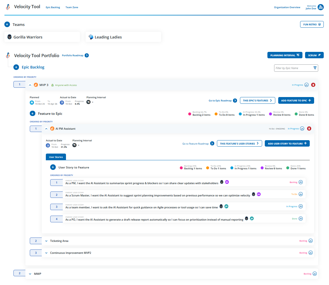 Velocity Tool - Portfolio and Product Collaboration