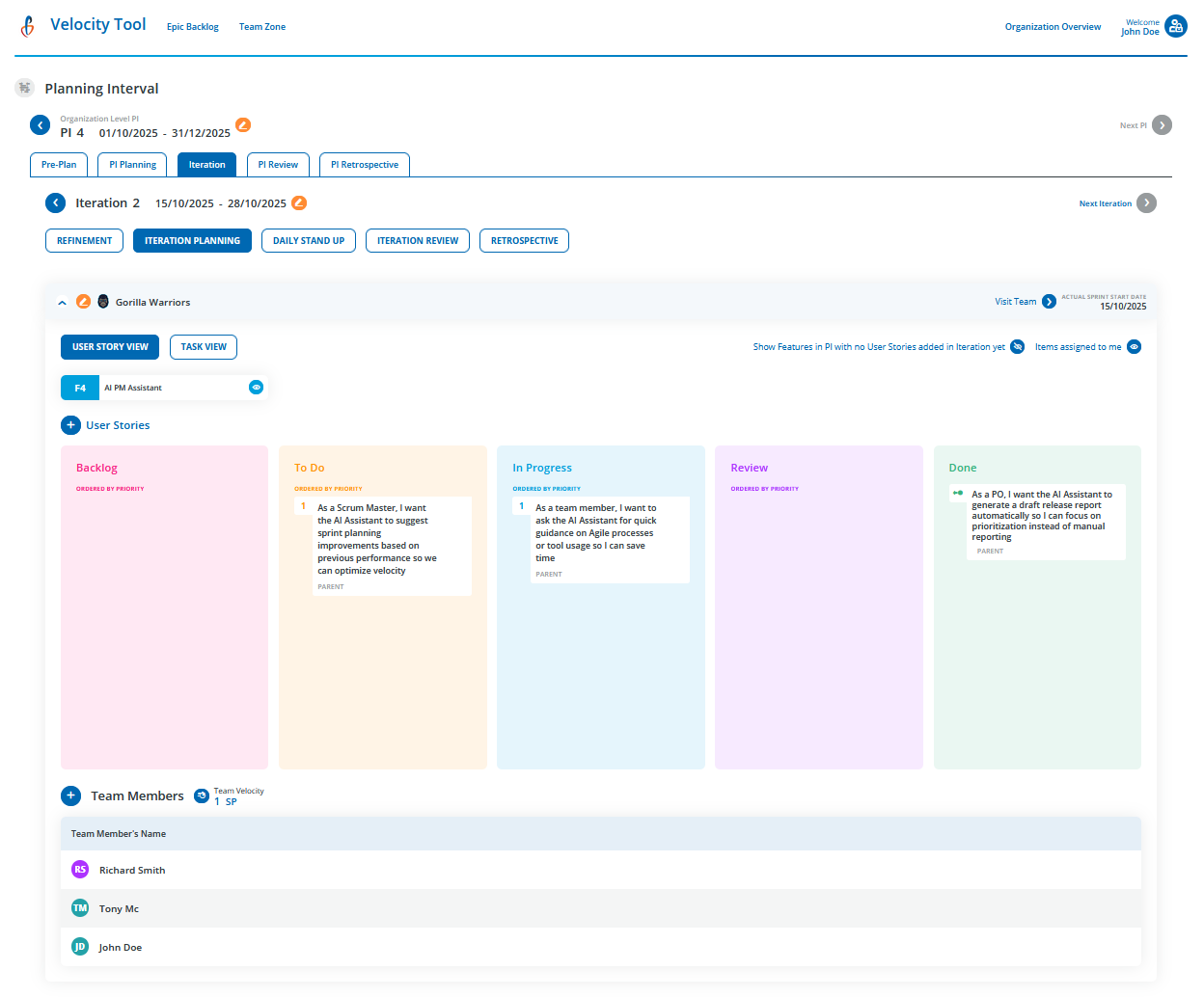 iteration-planning-board Iteration Planning - Sprint Started - Default View