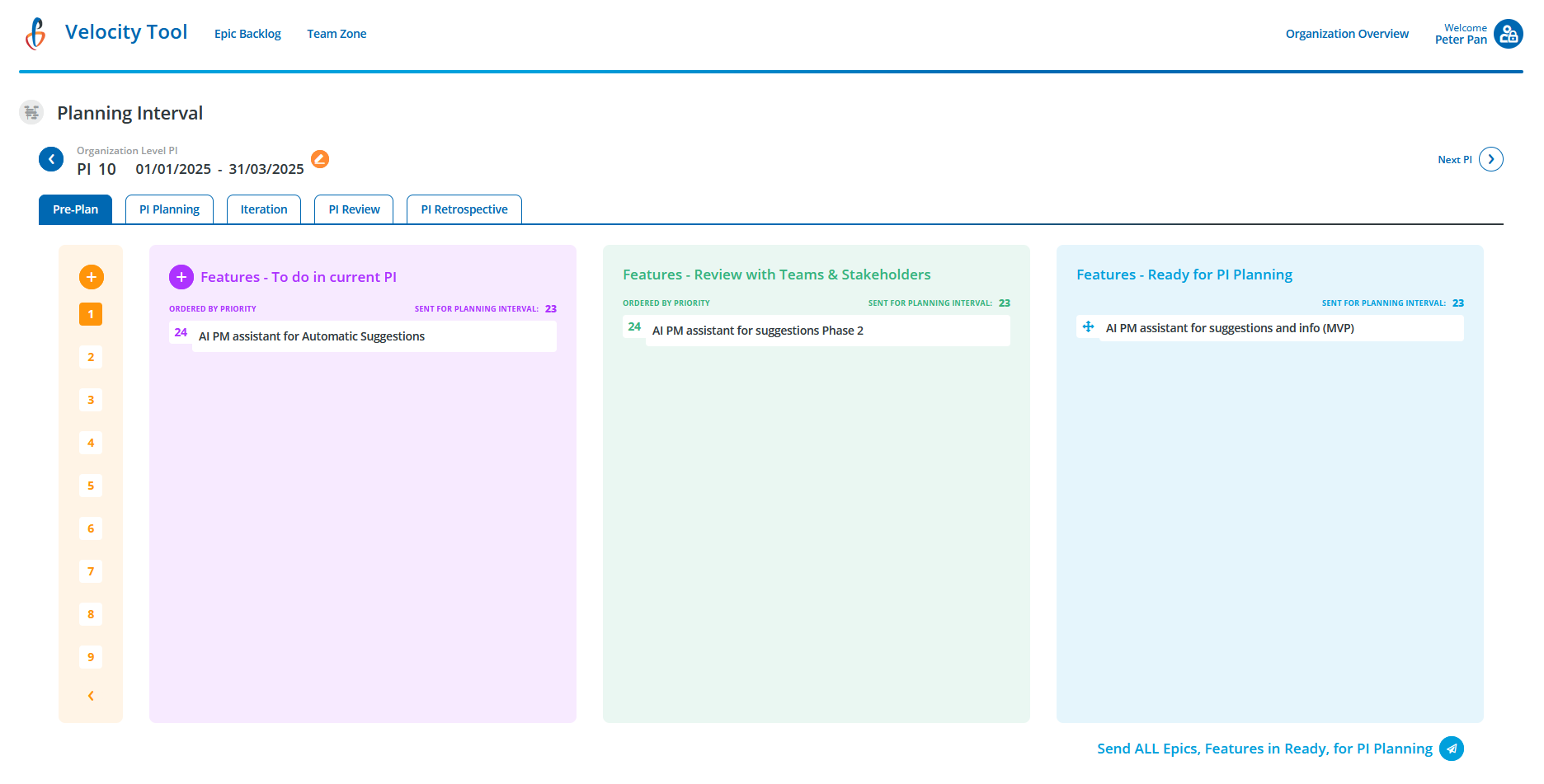 Velocity Tool - Pre-PI Planning - Automated Agile Workflow