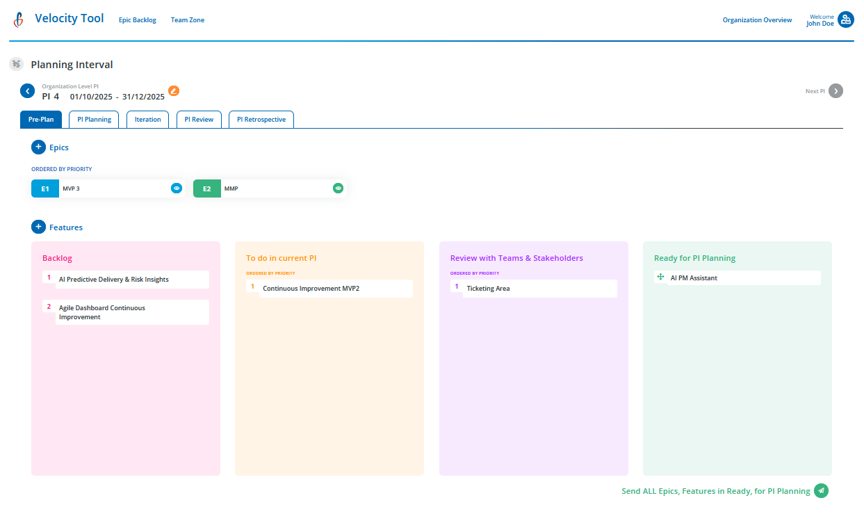 pre-pi-planning Velocity Tool - Pre-Plan